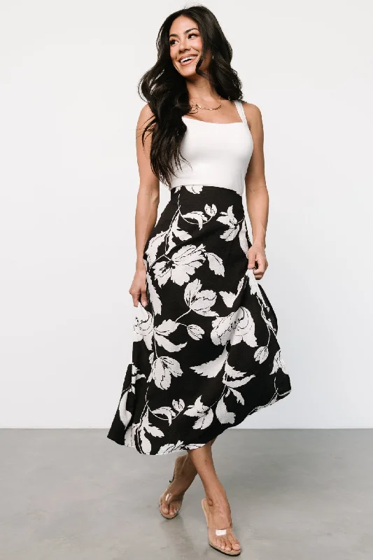 Osaka Midi Skirt | Black + White Floral