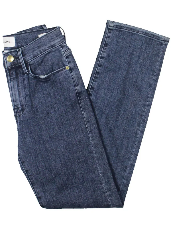 Womens High-Rise Denim Straight Leg Jeans