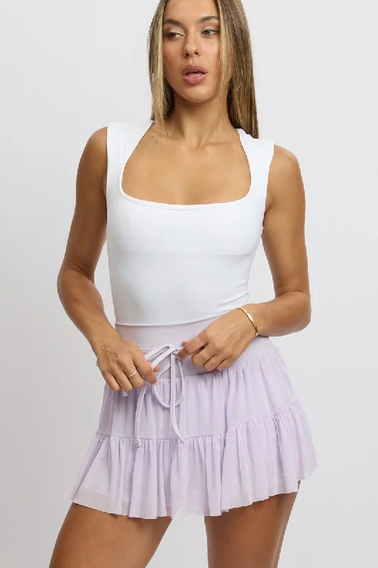 Women's Professional Clothes Purple Flare Skort Skirt High Rise Mini Mesh Tiered