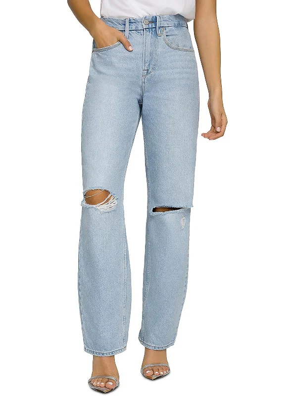 Womens High Rise Distressed Straight Leg Jeans