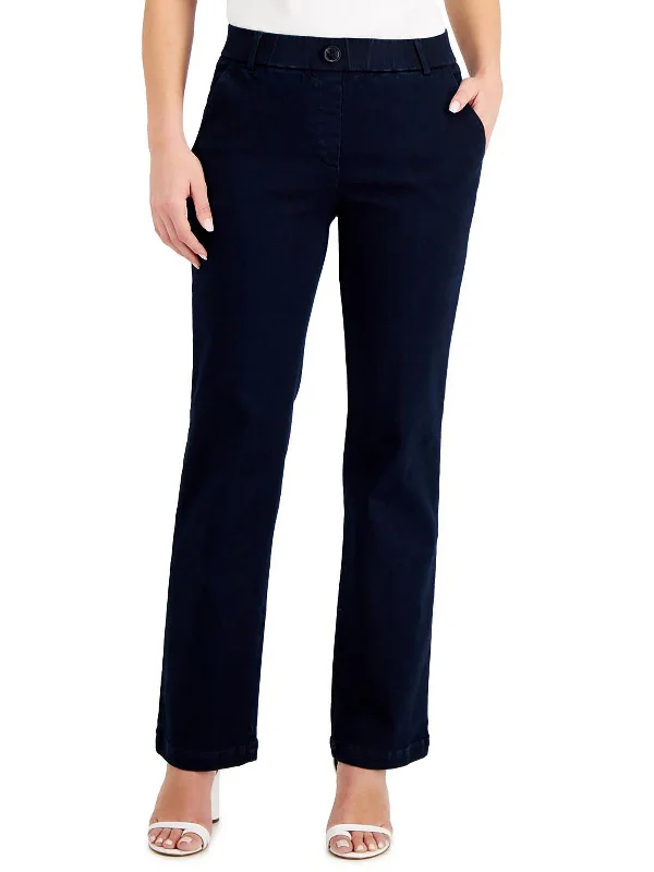 Womens Mid-Rise Pull On Wide Leg Jeans