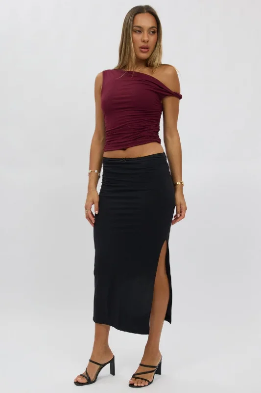 Bold and Elegant Women's Fashion Black Midaxi Skirt High Rise Supersoft Picot Trim Lined Bold and Elegant Women's Fashion Black Midaxi Skirt High Rise Supersoft Picot Trim Lined