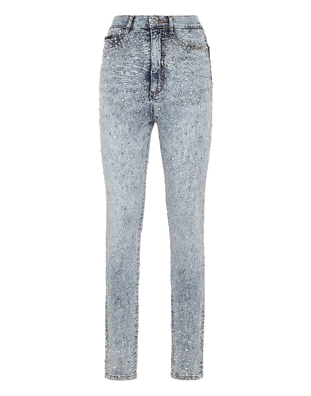 Women Fashion Denim Super High Waist Jegging Crystal Rain