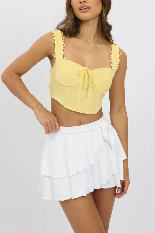 Women's Evening Wear Outfit White Mini Skort Skirt Mid Rise Ruffle Layered Lined Supersoft Women's Evening Wear Outfit White Mini Skort Skirt Mid Rise Ruffle Layered Lined Supersoft