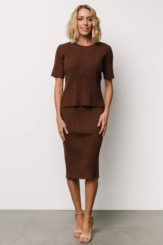 Stormi Ribbed Midi Skirt | Brown