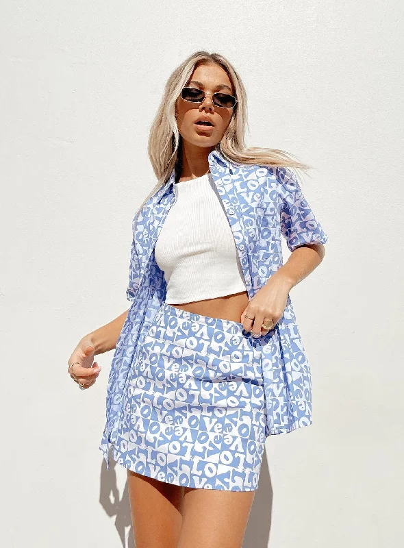 Women's Weekend Outfit Motel Pelmo Skirt Love Checker Blue