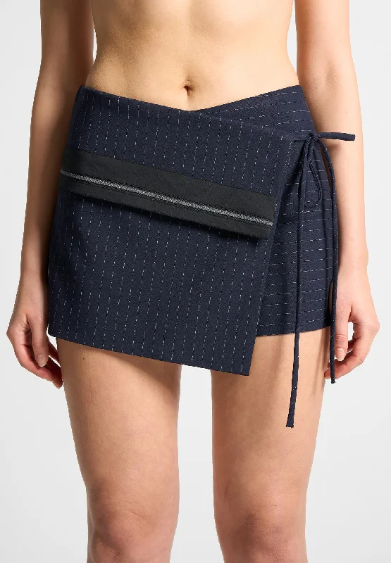 Outfits Ideas Pinstripe Tailored Mini Skort with Tie - Navy