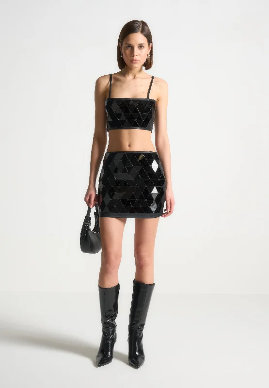 Women's Holiday Clothing Leather Mirrored Mini Skirt - Black/Black
