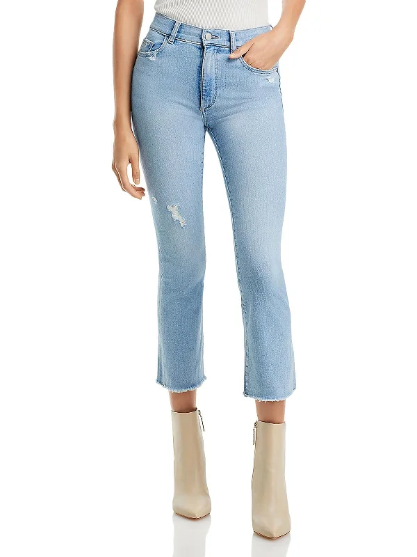 Womens High Rise Cropped Flared Jeans