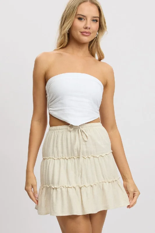 Big Sale Event Beige Skater Skirt High Rise Tiered Mini