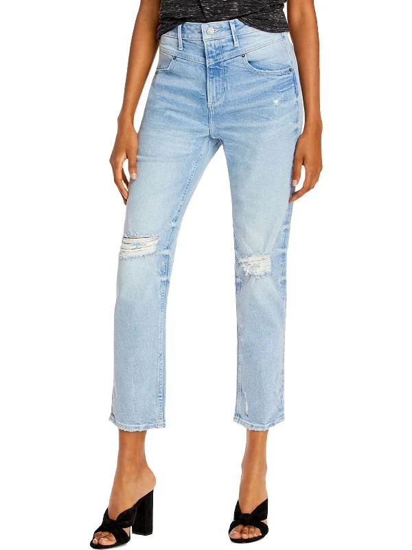 Womens Distressed Light Wash Straight Leg Jeans