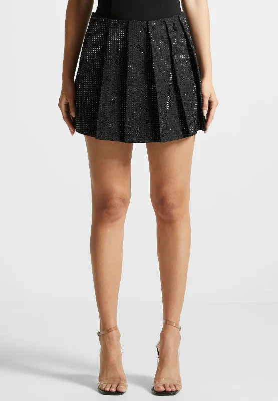 Women's Online Clothing Boutique Rhinestone Pleated Mini Skort - Black