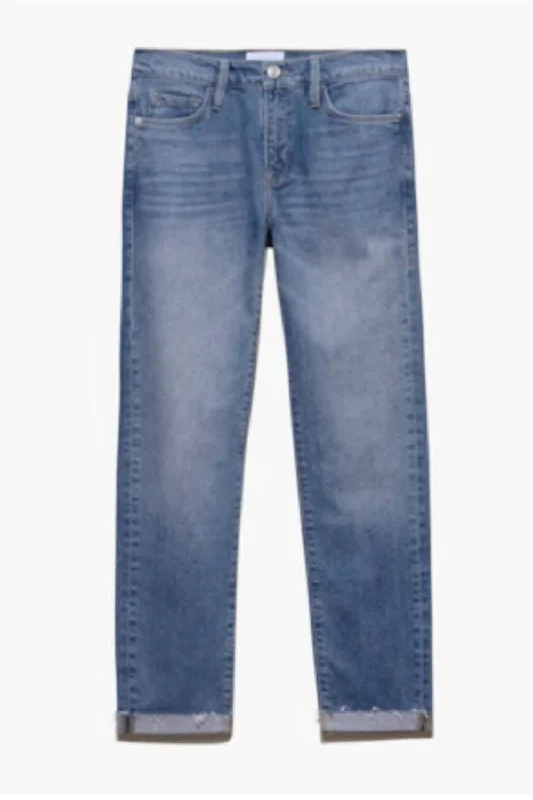 Women's Timeless Attire Le Garcon Rolled Raw After Jeans In Blue