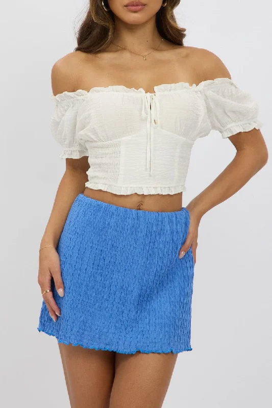 Comfortable Women's Attire Blue Mini Skirt Elasticated Waist Textured Lined