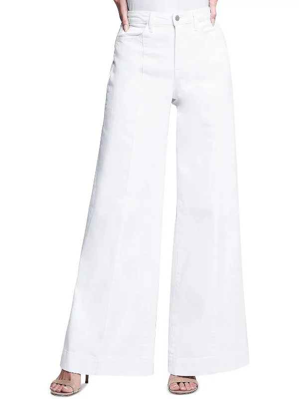 Sandy Womens High Rise Trouser Wide Leg Jeans