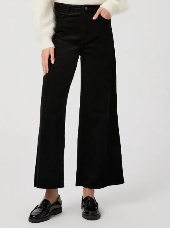 Chic Women's Garments Harper Ankle Wide Leg Pant In Black Velvet Corduroy