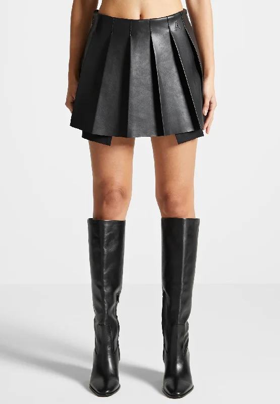 Women's Sporty Clothes Leather Pleated Skort - Black