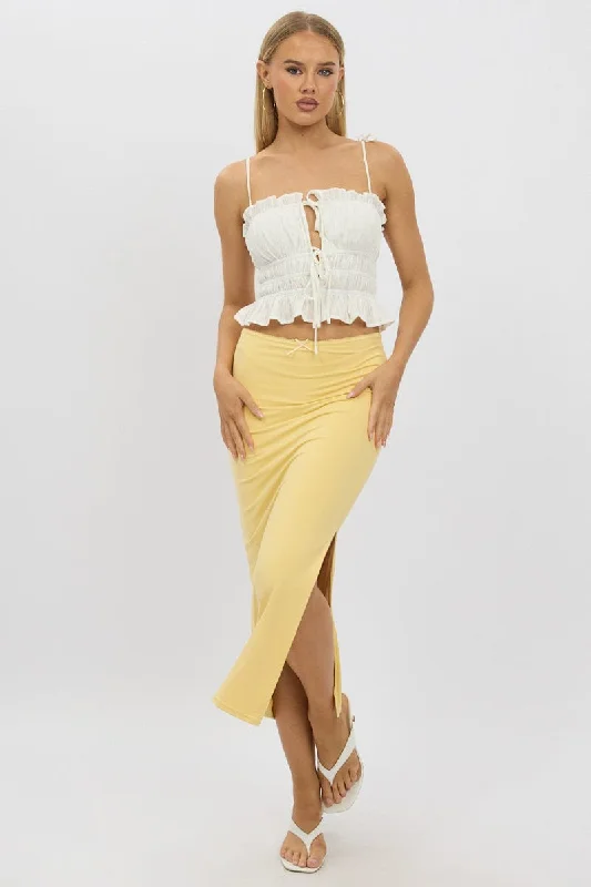 Chic Women's Outfit Ideas Yellow Midaxi Skirt High Rise Supersoft Picot Trim Lined
