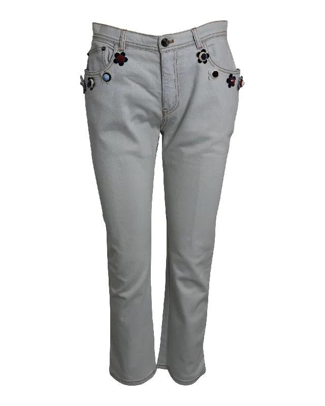Feminine Dresses for Women in Bold Prints Fendi Flowerland Jeans in Light Blue Cotton Denim Feminine Dresses for Women in Bold Prints Fendi Flowerland Jeans in Light Blue Cotton Denim