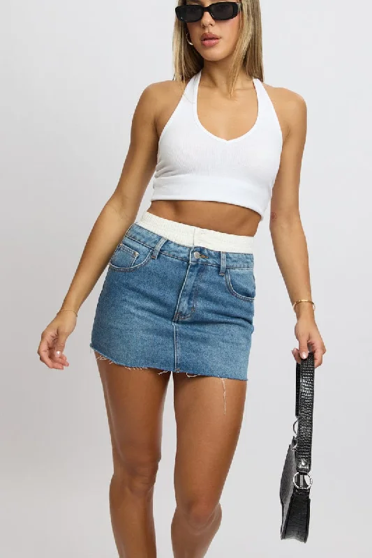 Women's Seasonal Fashion Trends Denim Mini Skirt High Rise Underwear Waist Detail