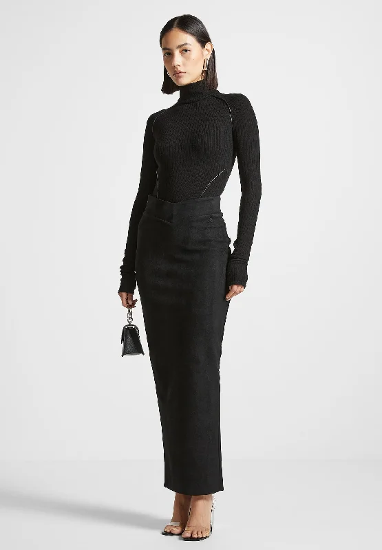 Holiday Special Offers Suede Midaxi Skirt - Black