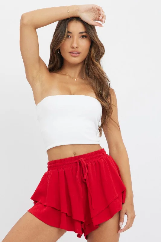 Women's Comfortable Lounge Garments Red Skort Skirt Ruffle Elasticated Waist
