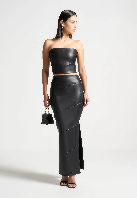 Women's Relaxed Clothes Leather Midaxi Skirt - Black
