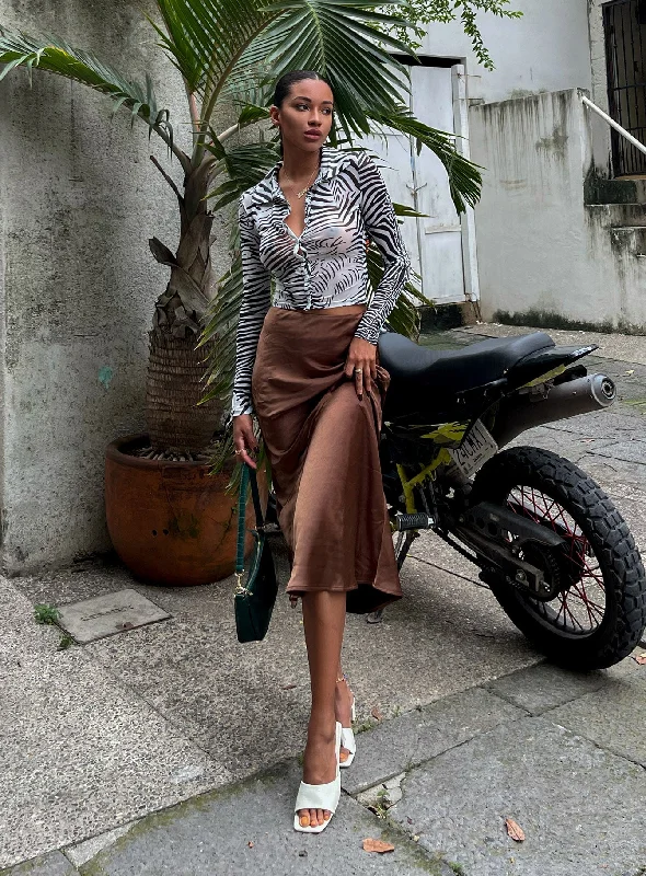 Charming Women's Outfit For Special Occasions Tyra Satin Midi Skirt Brown