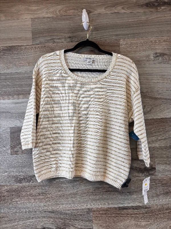 Sweater Short Sleeve By Liz Claiborne In Gold & White, Size: Mp