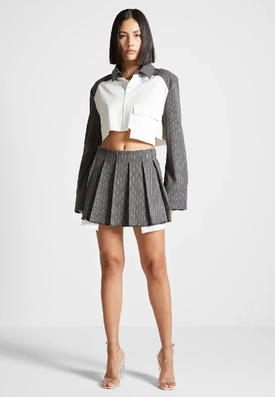 Women's Clothing Sets Pinstripe Pleated Skort - Grey Pinstripe