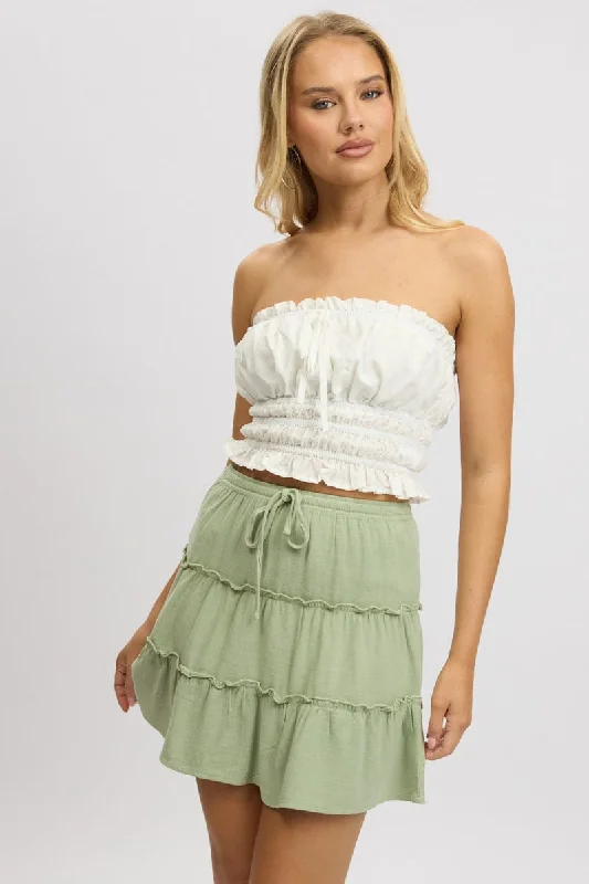 Online Boutiques Green Skater Skirt High Rise Tiered Mini