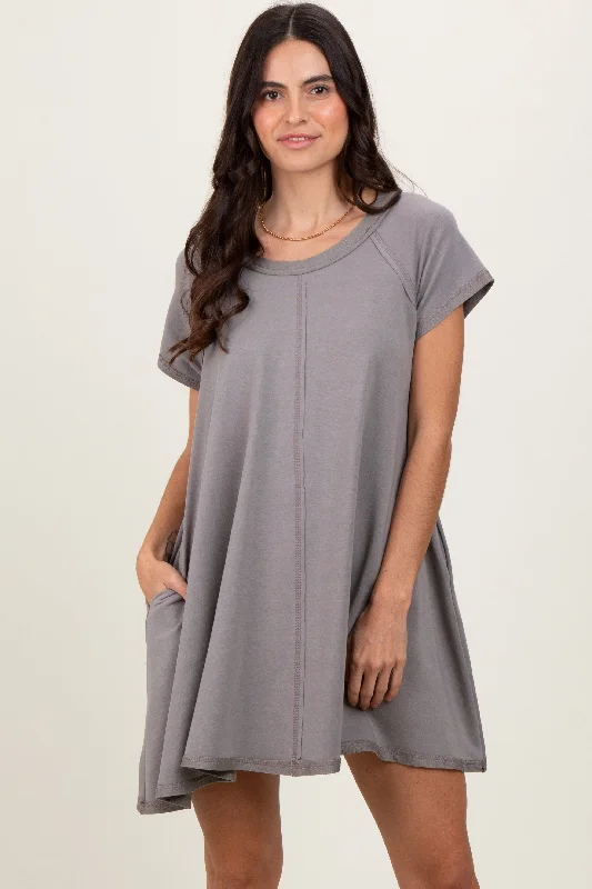 Women's Activewear for Exercise and Sports Mocha French Terry Basic Short Sleeve Mini Dress