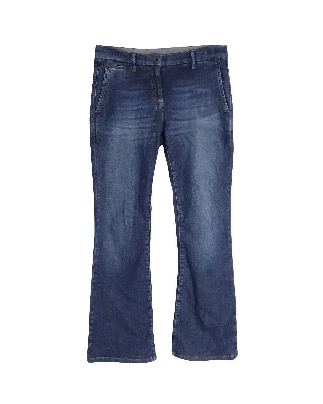 Comfortable Casual Women's Clothing Brunello Cucinelli Boot-Cut Jeans in Blue Cotton Denim Comfortable Casual Women's Clothing Brunello Cucinelli Boot-Cut Jeans in Blue Cotton Denim