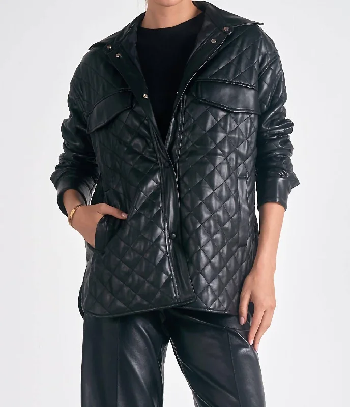 Timeless Women's Clothes Quilted Faux Leather Jacket In Black