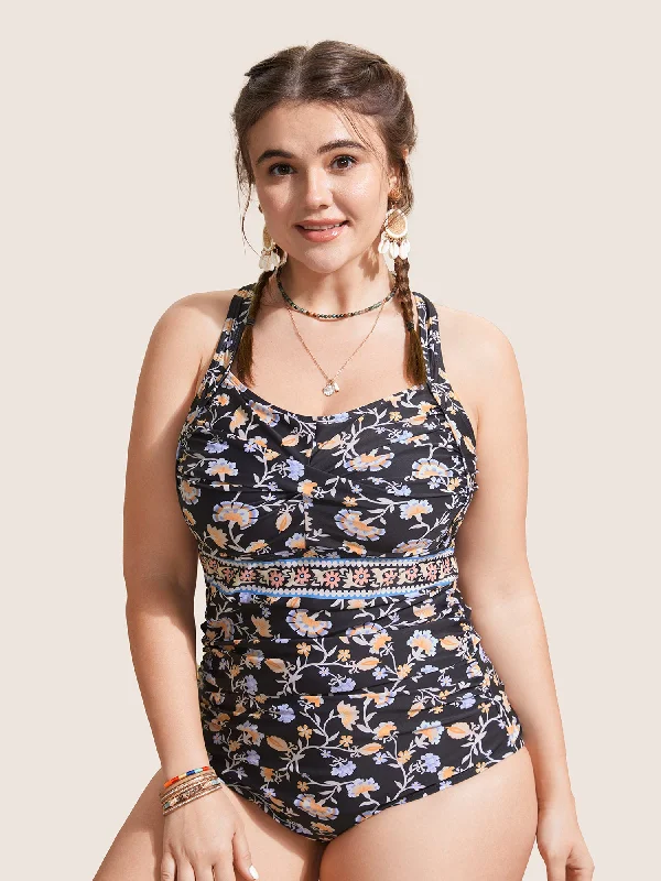 Bandana Print Twist Front One Piece Swimsuit