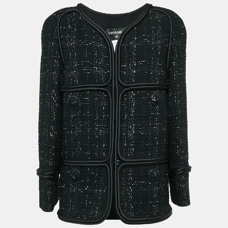 Fashionable Tops for Women Chanel Black Tweed Corded Detail Jacket
