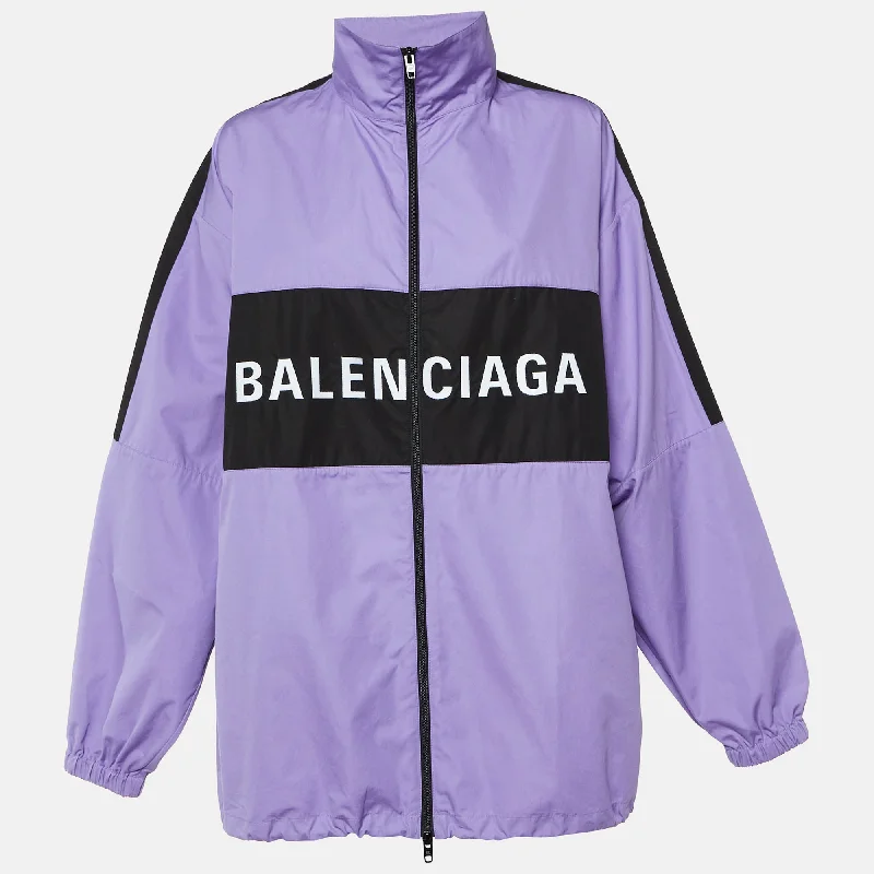 Women's High Street Fashion Balenciaga Purple Logo Embroidered Cotton Oversized Jacket S Women's High Street Fashion Balenciaga Purple Logo Embroidered Cotton Oversized Jacket S