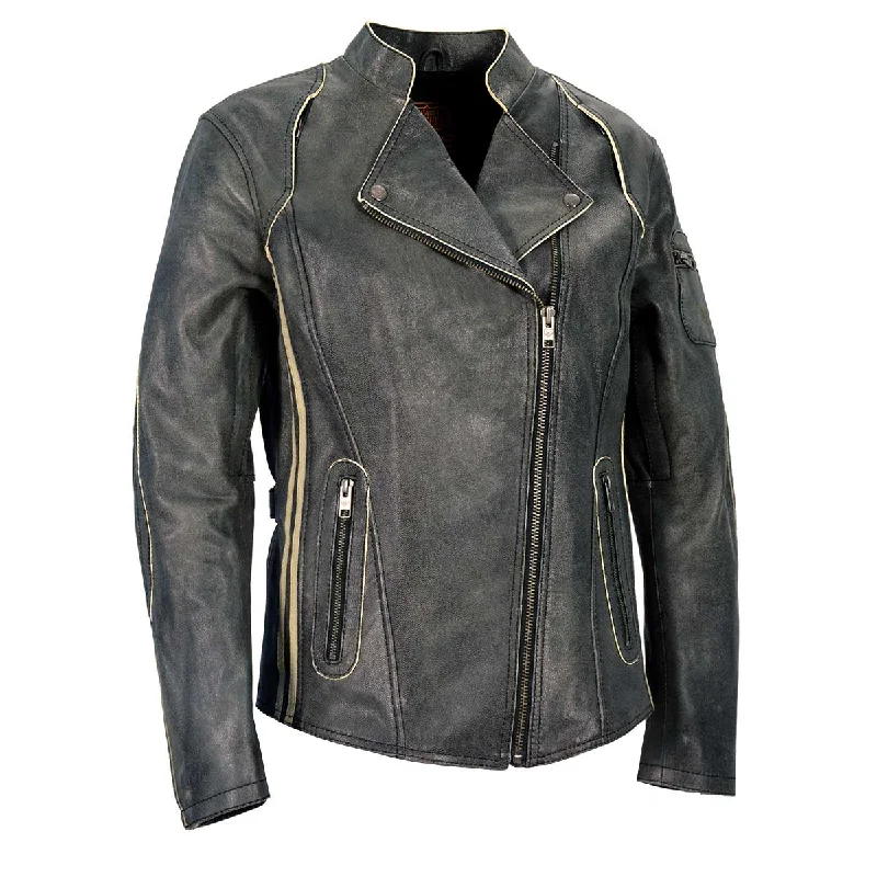 Women's Outdoor Attire Milwaukee Leather MLL2505 Women's Lightweight Vintage Cafe Racer Jacket with Racing Stripes Women's Outdoor Attire Milwaukee Leather MLL2505 Women's Lightweight Vintage Cafe Racer Jacket with Racing Stripes