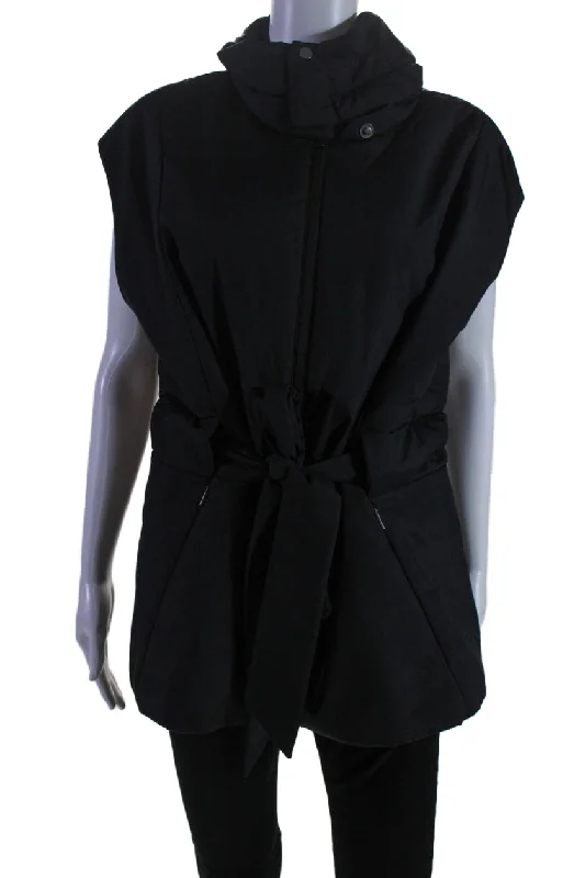 Fashion Women's Clothing Aday Womens 2 Pocket High Neck Sleeveless Zip Up City Summits Vest Black