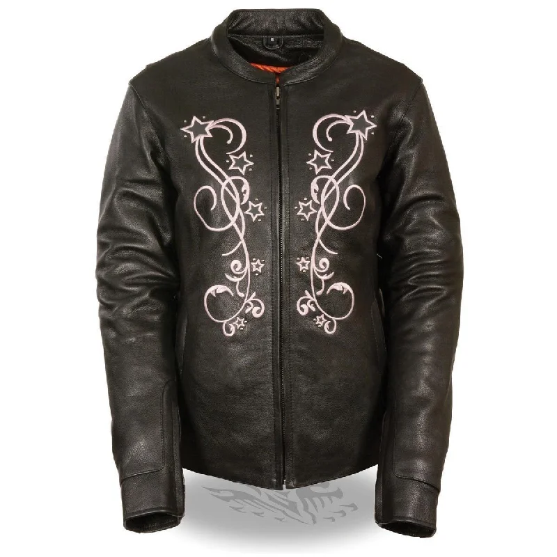 Affordable Fashion for Women Milwaukee Leather ML2500 Women's Reflective Star Riveted Black/Pink Leather Jacket Affordable Fashion for Women Milwaukee Leather ML2500 Women's Reflective Star Riveted Black/Pink Leather Jacket