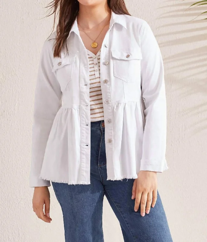 Peplum Denim Pocket Jacket In White