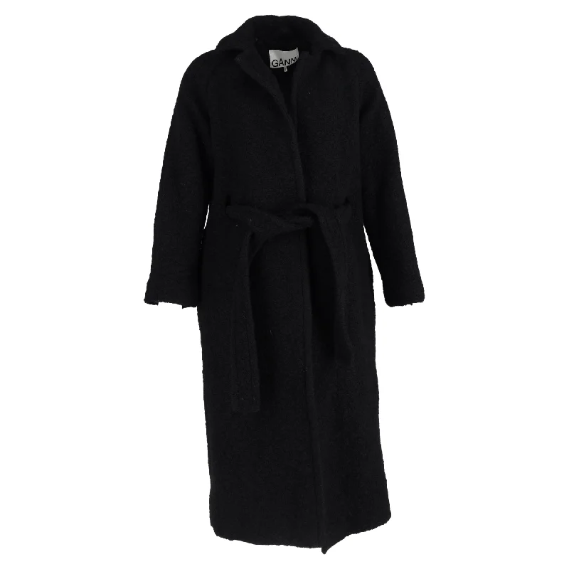 Women's Active Garments For Workouts Ganni Long Boucle Coat in Black Wool