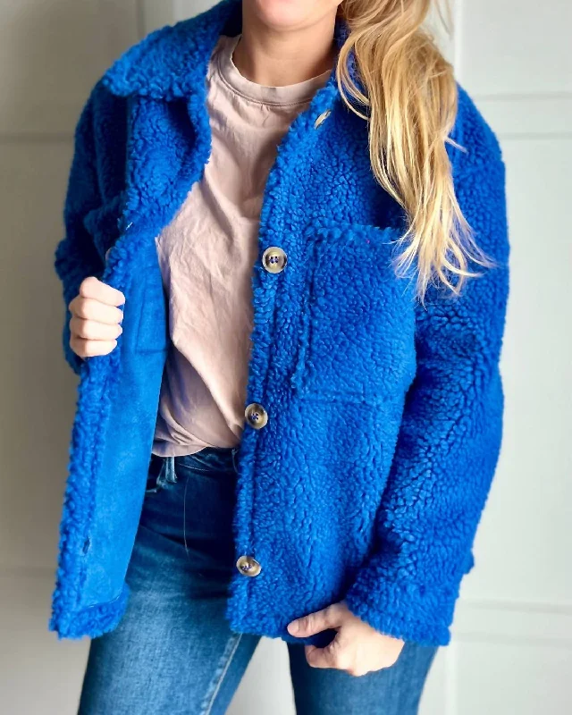 Flash Sale Online Cozy Sherpa Fleece Jacket In Azure