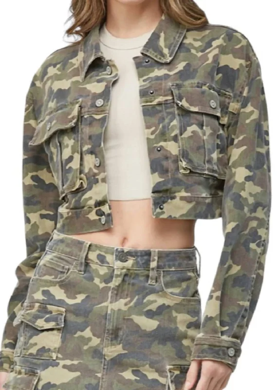 Women's Clothes Camo Cropped Cargo Jacket In Camouflage