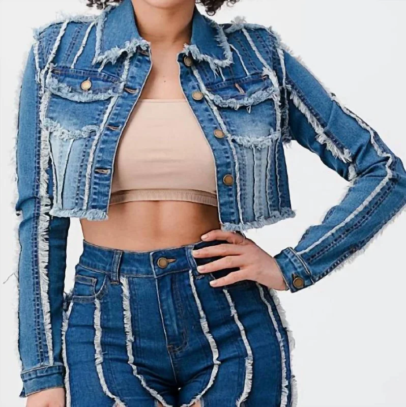 Women's Fashion-Forward Apparel Frayed Jean Jacket In Denim