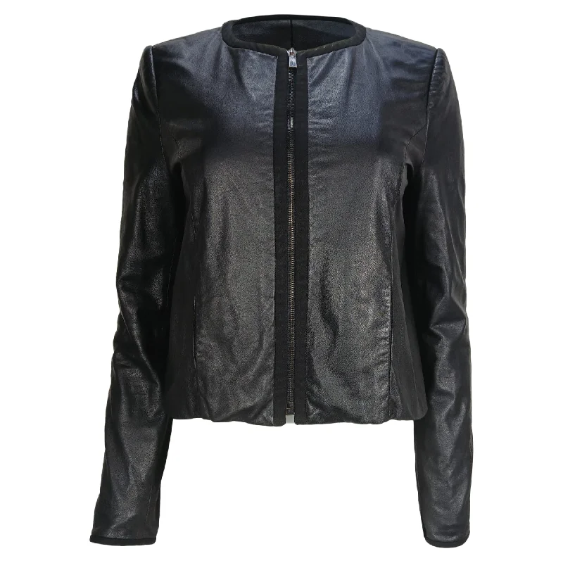 Outfits For Women Jason Wu Collarless Zipped Jacket in Black Lambskin Leather
