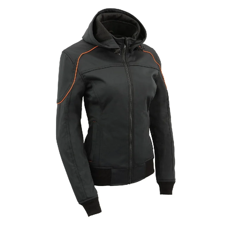 Women's Stylish Vacation Attire Milwaukee Leather MPL2764 Women's Black Soft Shell Armored Motorcycle Racing Style Jacket with Hoodie Women's Stylish Vacation Attire Milwaukee Leather MPL2764 Women's Black Soft Shell Armored Motorcycle Racing Style Jacket with Hoodie