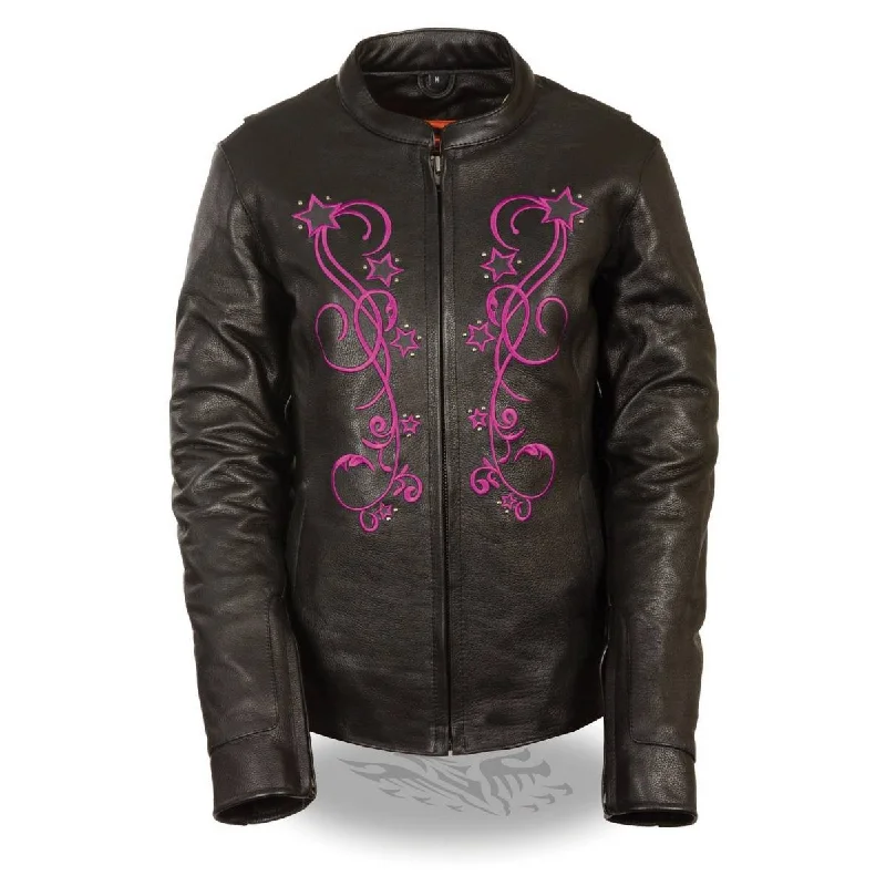 Women's Formal Wear Milwaukee Leather MLL2500 Women's Black and Fuchsia Pink Leather Jacket with Embroidery Women's Formal Wear Milwaukee Leather MLL2500 Women's Black and Fuchsia Pink Leather Jacket with Embroidery