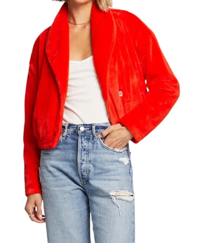 Women's Activewear Apparel Faux Fur Jacket In Flame