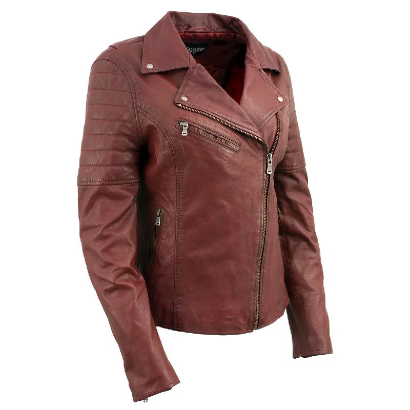 Women's Seasonal Fashion Trends Milwaukee Leather Red Vintage Motorcycle Inspired Vegan Tan Fashion Leather Jacket for Women SFL2812 Women's Seasonal Fashion Trends Milwaukee Leather Red Vintage Motorcycle Inspired Vegan Tan Fashion Leather Jacket for Women SFL2812